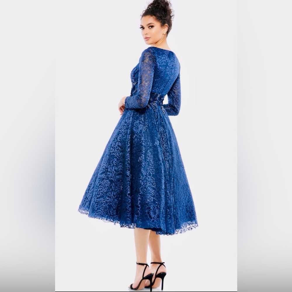 NWT MAC DUGGAL SZ 6 Midnight Blue Tea Length Sequin Gown #112181 - Picture 11 of 12